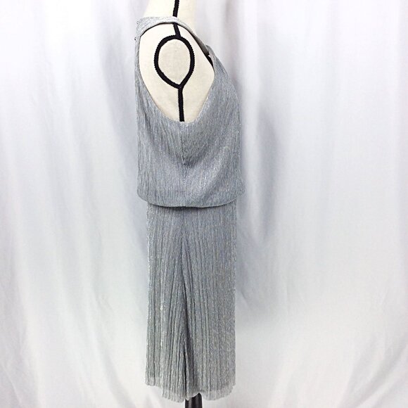 WHBM White House Black Market Dress Women Size Medium Silver Metallic Sleeveless - Picture 2 of 10